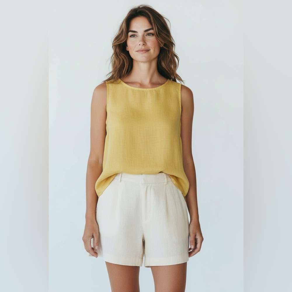 NEW RW&CO. Linen Blend Size‎ Small Tank Top Sleeveless Casual Summer Top Yellow